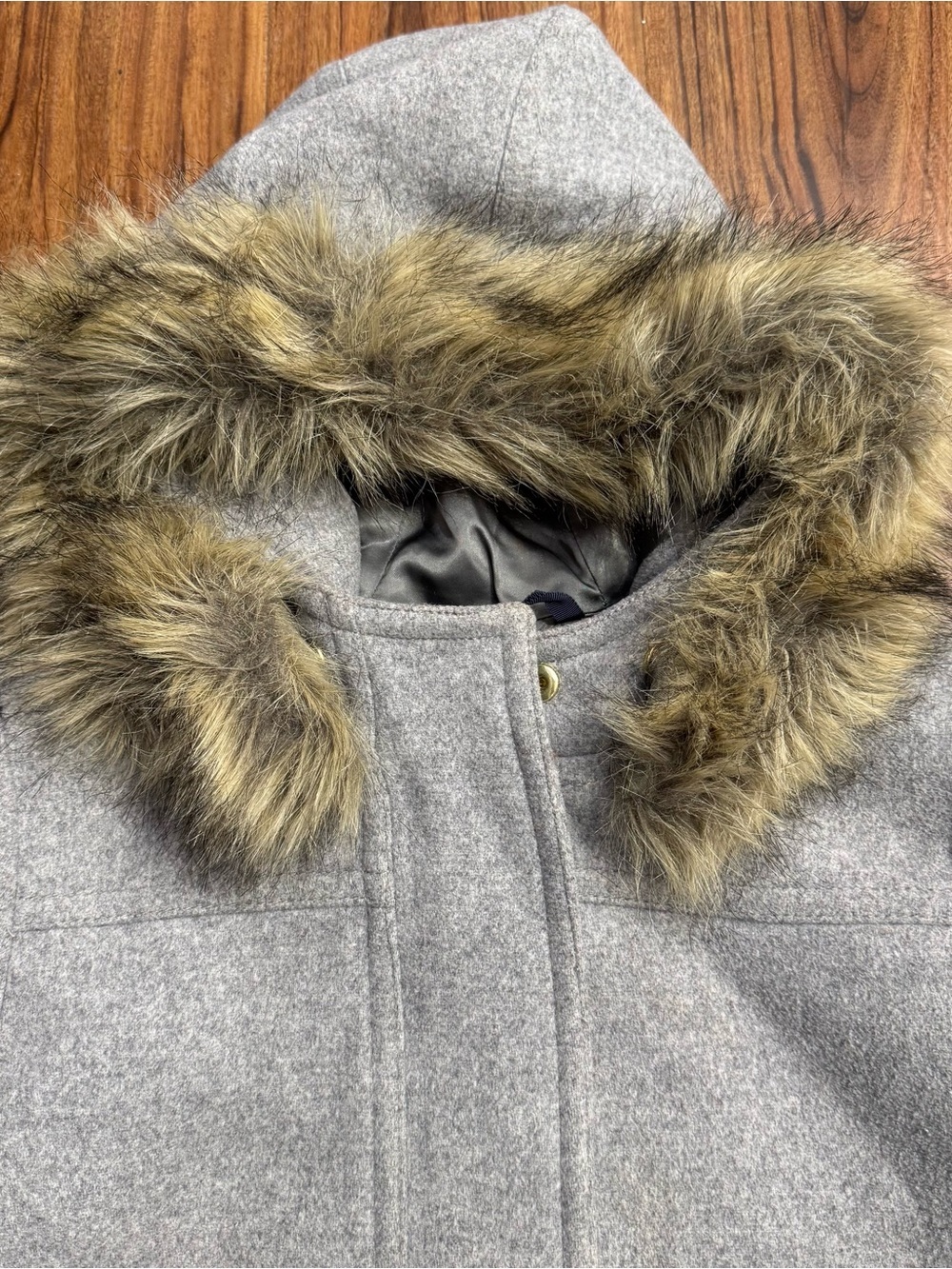 J. Crew Wool-Blend Faux Fur Hooded Parka Coat in Grey Size 2 - Picture 3 of 7